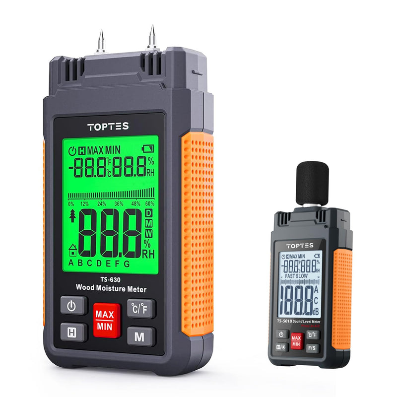 [Australia - AusPower] - TopTes TS-630 Moisture Meter & TS-501B Sound Level Meter - Versatile Duo for Measuring Moisture Levels in Wood and Drywall and Monitoring Environmental Noise in Homes, Workshops, and Construction Site 