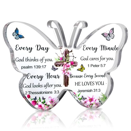 Christian Gifts for Women Men, Butterfly Inspirational Signs Bible Verses Religious Gifts for Mom Sister Coworker, Religious Spiritual Home Decor, Retirement Gifts 5.9x3.9x0.5 inches