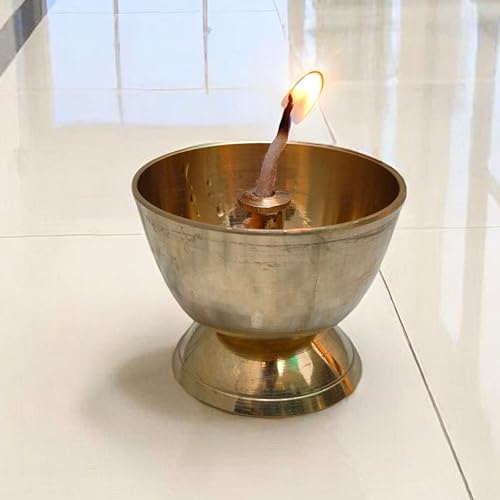 Brass Akhand Diya 2 Inch 80g – Traditional Oil Lamp for Puja, Aarti & Temple Use, Long Burning Jyot, Hindu Religious Diya for Home Mandir, Festival Decor & Spiritual Lighting