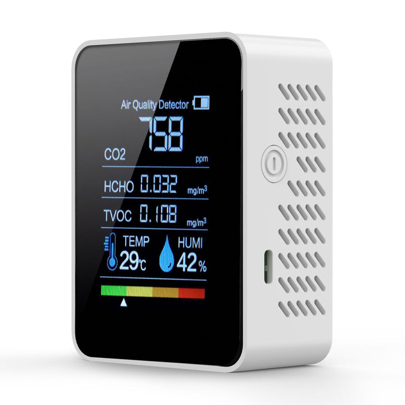 [Australia - AusPower] - Air Quality Monitor, Professional Air Quality Detector with CO2 Monitor/HCHO/TVOC/Temperature/Humidity for Home, Hotel, Office, Car White 