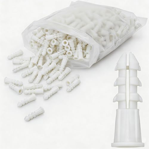 YENLNI 200-count white plastic drywall anchors, 1/4 x 1 inch, for #8 x 1-inch screws