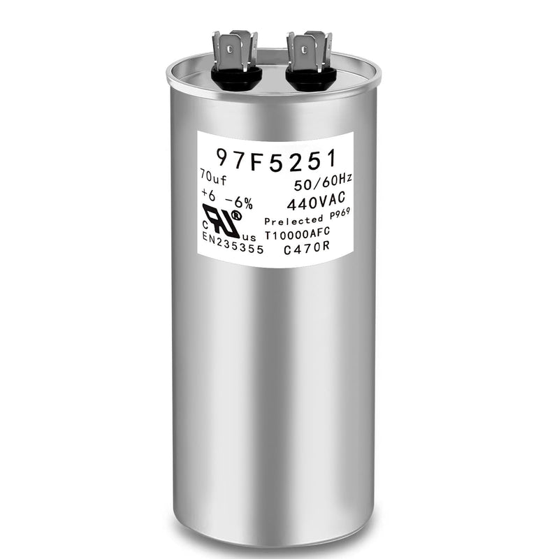 97F5251 C470R 70uF MFD x 440VAC Industrial Replacement Capacitor Round Heavy Duty Motor Start Run Capacitor (97F5251)