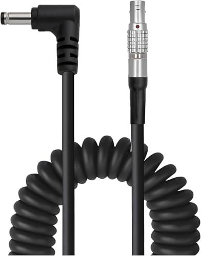 2 Pin 0B Male Lemo-Compatible to Right Angle DC 5525 Coiled Power Cable Suitable for Teradek Bolt, Z CAM, ARRI, RED, SmallHD, Preston, Transvideo, Pyxis, 59”