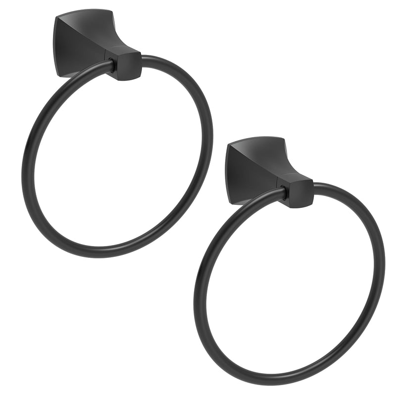 Hand Towel Holder for Bathroom Matte Black Towel Ring Stainless Steel and Zinc Alloy Towel Hanger Wall Mount for Bath, Kitchen, 2 Pack