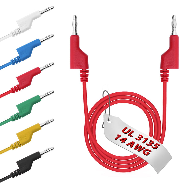 [Australia - AusPower] - 14 Gauge 6pcs/3.3Ft 4MM Banana Plug to Banana Plug UL3135,6 Colors Heavy Duty Silicone Test Leads Set Jumper Wires Kit for Testing 