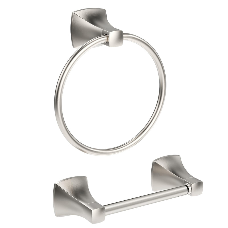 Bathroom Hardware Set 2 Pieces Toilet Paper Holder and Towel Ring Wall Mounted Stainless Steel and Zinc Alloy Brushed Nickel 2PC