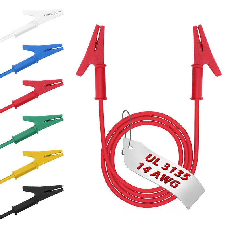 14 Gauge 6pcs/3.3Ft Alligator Clips Electrical with Wires UL3135,6 Colors Heavy Duty Silicone Test Leads Set Jumper Wires Kit for Testing 3.3 Ft(1m)-6 Colors