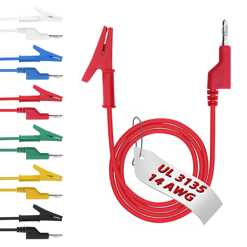 14 Gauge 6pcs3.3Ft 4MM Banana Plug to Alligator Clips UL3135,6 Colors Heavy Duty Silicone Test Leads Set Jumper Wires Kit for Testing 3.3 Ft(1m)-6 Colors