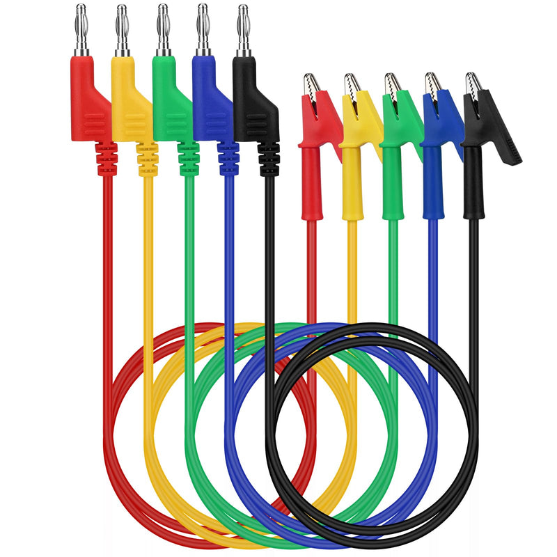 [Australia - AusPower] - SWANLAKE 5-Piece Banana Plug to Alligator Clip Test Leads, 1000V 15A 3.5ft/1M Multimeter Electrical Alligator Clips, Flexible Copper Cable Banana Plug, Electrical Wires with Gator Clips 