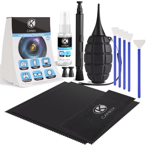 Camkix 14-in-1 Camera Lens Cleaning Kit - Includes Advanced Large Silicone Air Blower, 2in1 Lens Cleaning Pen, Dry Swabs, Cleaning Paper, 30 ML Optical Lens Spray for Mirrorless Cameras, APS-C, DSLR 14 in 1