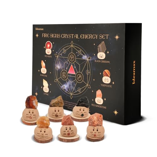 Healing Crystals Gift Set, Zodiac Signs Healing Crystals Stone with Horoscope Box Set, Aries Leo Sagittarius Crystal Healing Stones Gifts Fire Signs