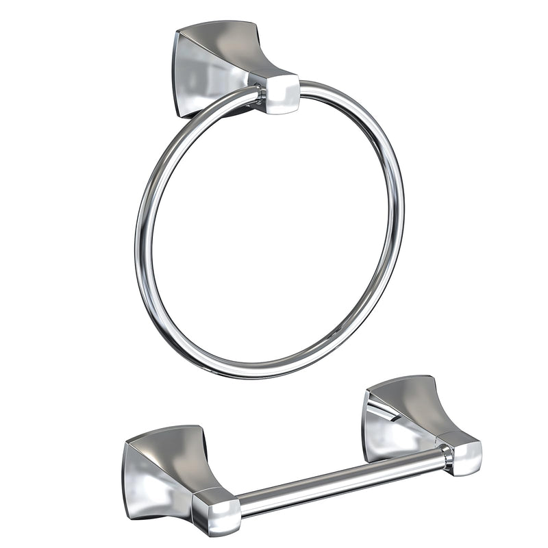 Bathroom Hardware Set 2 Pieces Toilet Paper Holder and Towel Ring Wall Mounted Stainless Steel and Zinc Alloy Chrome Polished Chrome 2PC