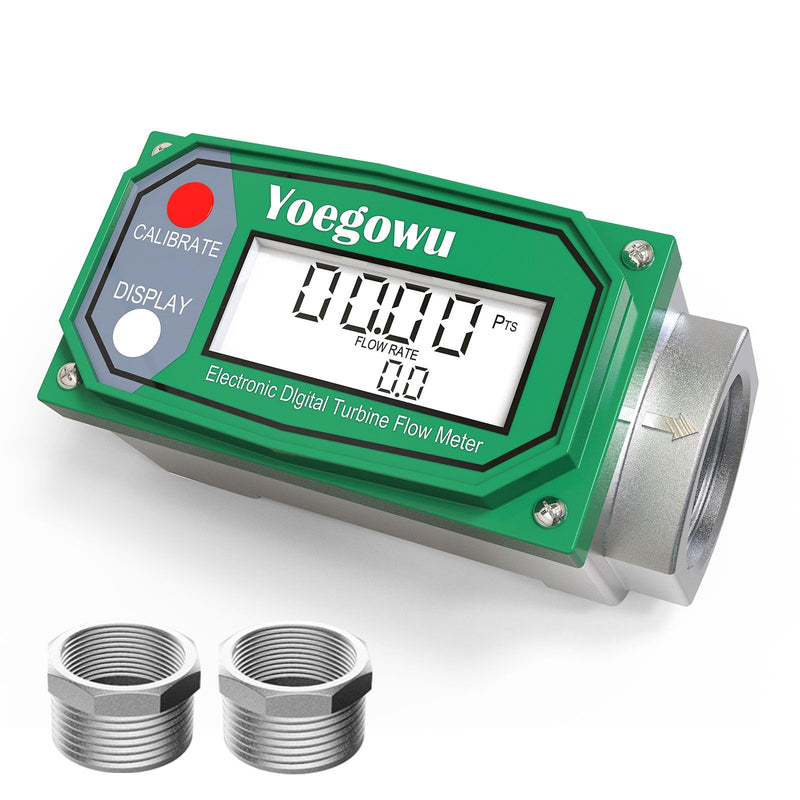 [Australia - AusPower] - 1" Digital Turbine Fuel Flow Meter, 2.6–26 GPM Inline NPT Flowmeter with LCD Display and 3/4" Adapters,For Diesel,Gasoline,Kerosene, Water and Other Liquids –Supports Gallon, L, QTS, PTS, m³ (1"&3/4") 1"&3/4" 