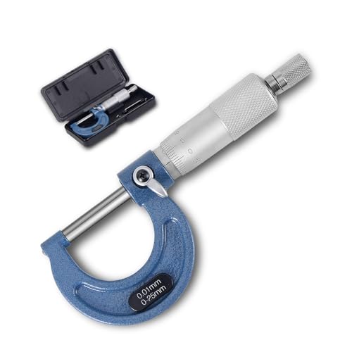 Outside Micrometer 0.01 mm Resolution, Measuring Range 0-25 mm, High Precision Measurement Micrometer Metric Outdoor Brake Caliper with Zero Point Adjustment Wrench Outside micrometer set, 1 piece