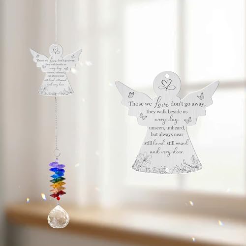 Memorial Suncatcher Ornament - Sympathy Gift for Loss of Loved One - Memorial Angel - Rainbow Maker - Bereavement Keepsake - Hanging Crystal Decor - Mother's Day for Women Angel They Walk Beside Us