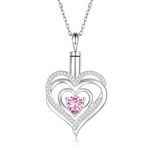 Sariel 925 Sterling Silver Heart Tree of Life Urn Necklace for Ashes Always in My Heart Keepsake Cremation Jewelry for Women October Heart Shape