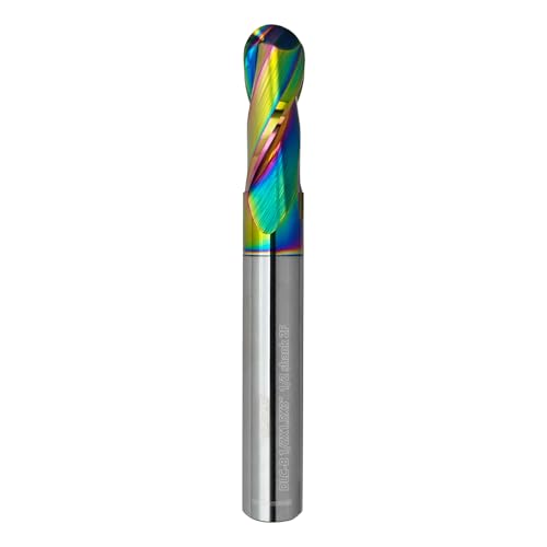 WEXWE extra-long DLC ball nose carbide end mill with 1/2-inch shank for CNC aluminum and wood carving