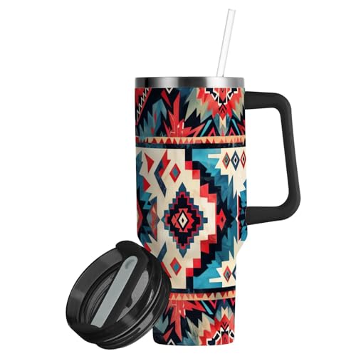 YETTASBIN Aztec 40 oz Tumbler with Handle, Stainless Steel Vacuum Insulated Sports Water Bottle, Leak-proof Travel Coffee Mug Cup with Lid and Straw for Water, Iced Tea or Coffee 40 Ounces