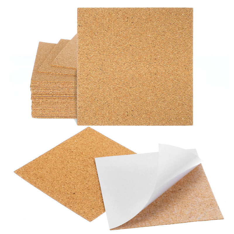 Bremorou 30 Pcs Cork Sheets with Adhesive Backing 4 x 4 Inch Square Corks Tiles Self-Adhesive Cork Coasters Mini Wall Board for DIY Crafts Drinks Mat Home Office Tabletop Decoration Brown Oak Gifts