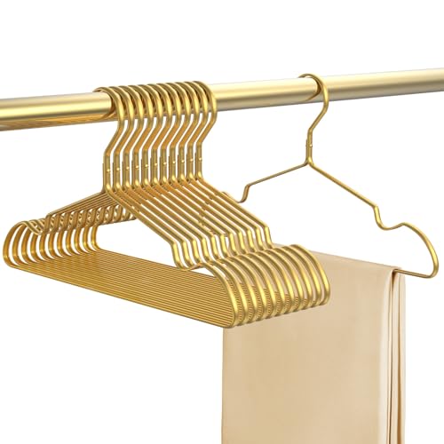 DOIOWN Gold Pants Hangers, 12 Pack Matte Aluminum Pants Hanger, 13.3” Light & Sturdy Gold Hangers Closet Organizers and Storage for Jeans, Strap Dress, Kids Clothes