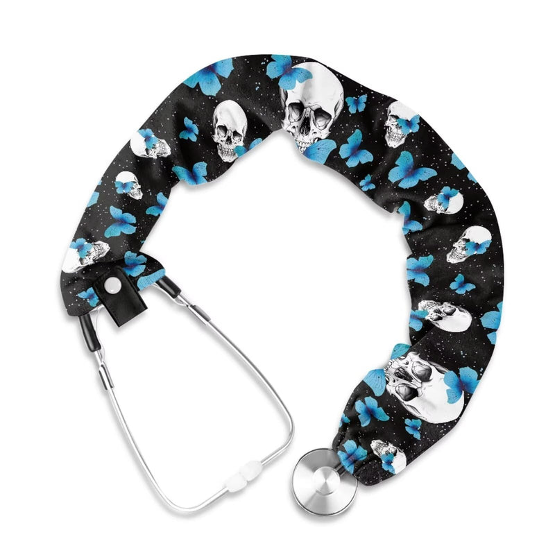 [Australia - AusPower] - Rnyleeg Skull Butterfly Stethoscope Cover Sleeve Scrunchie Stretchy Stethoscope Covers for Nurses Doctors Soft Polyester Washable Stethoscopes Sleeve 