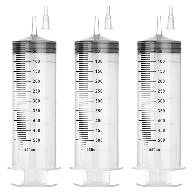 500 ml Large Syringe for Liquids, Syringe Without Needle for Thick Liquids, 3 Pack Individually Wrapped 500 mL 3.0