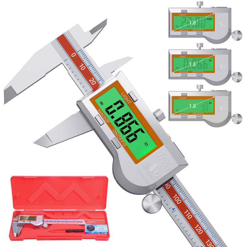 [Australia - AusPower] - Preciva Digital Caliper Measuring Tool, Stainless Steel Digital Micrometer Vernier Caliper, with Backlight LCD, Auto-Off Feature, IP54 Splash Proof Protection and Inch Metric Conversion 6 Inch/150 mm 