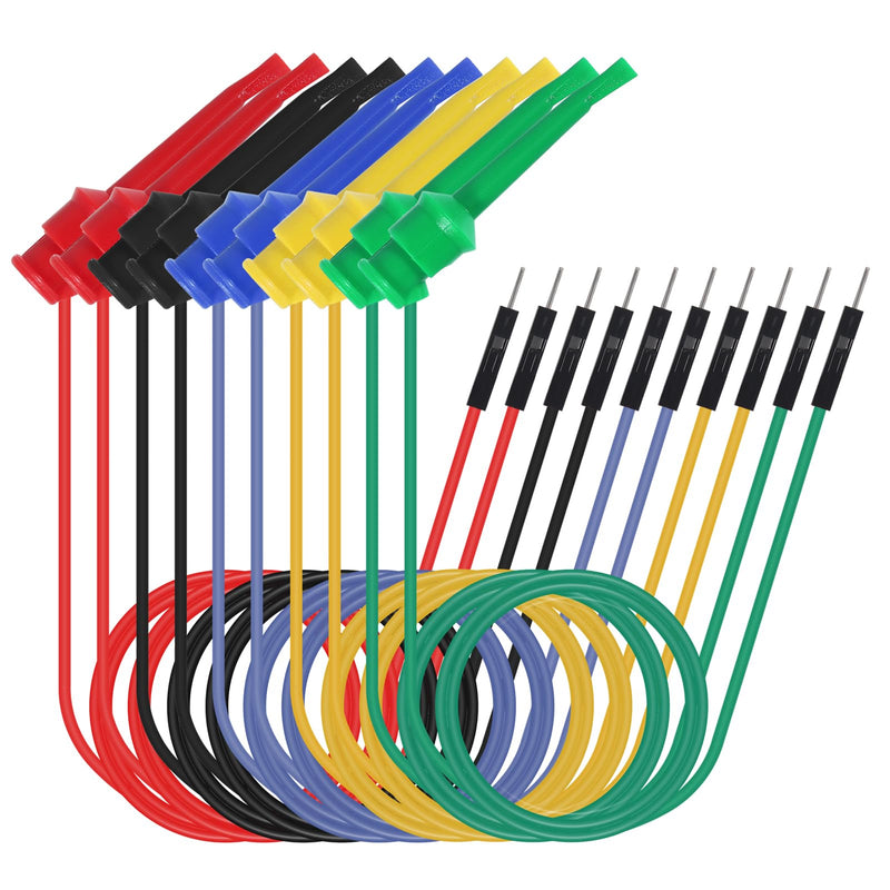 [Australia - AusPower] - 10PCS Test Hook Clips to Breadboard Male Jumper Wires Soft Flexible Silicone Test Leads for Electrical Testing, Multimeters, Microbit, LED Strips, Arduino, Breadboard, 27.5CM 22AWG 