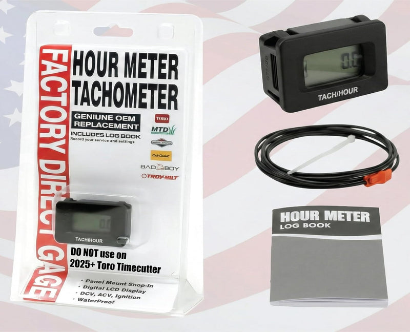 Hardline Products USA Digital Hour Meter & Tachometer – OEM Replacement for Toro - MTD - Cub Cadet - Bad Boy - Troy Built - Briggs and Stratton– Waterproof Inductive Maintenance Gauge – N310 HOUR/TACH METER