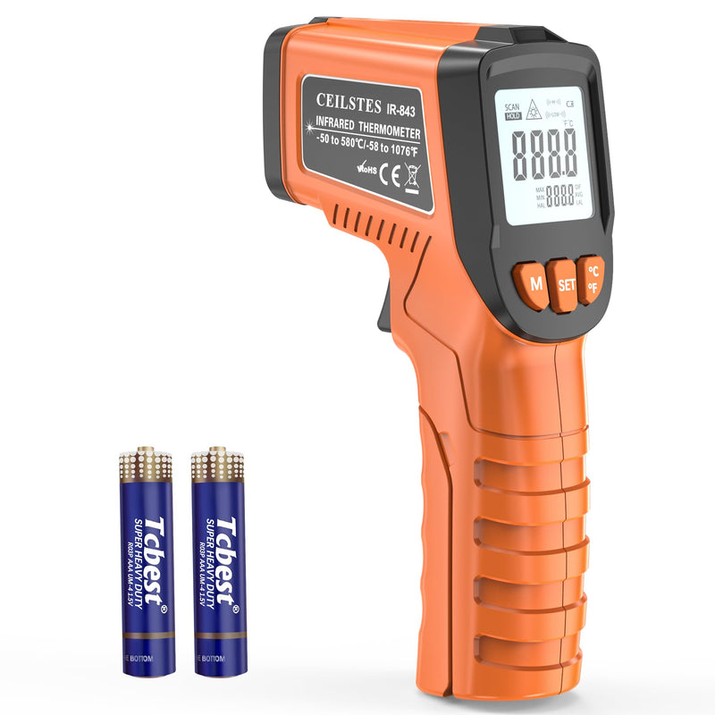 [Australia - AusPower] - Infrared Thermometer Gun, Infrared Temperature Gun for Cooking, Laser Thermometer Gun -58℉~1076℉ with Adjustable Emissivity & Max/Min, Suitable for Industry, ovens, HVAC (Not for Human) Orange 