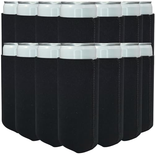 Set of 50 black TahoeBay Slim neoprene can cooler sleeves, insulated insulators for keeping drinks cold