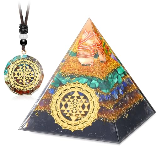 Orgonite Pyramid with Chakra Necklace, Tourmaline Energy Healing Crystals