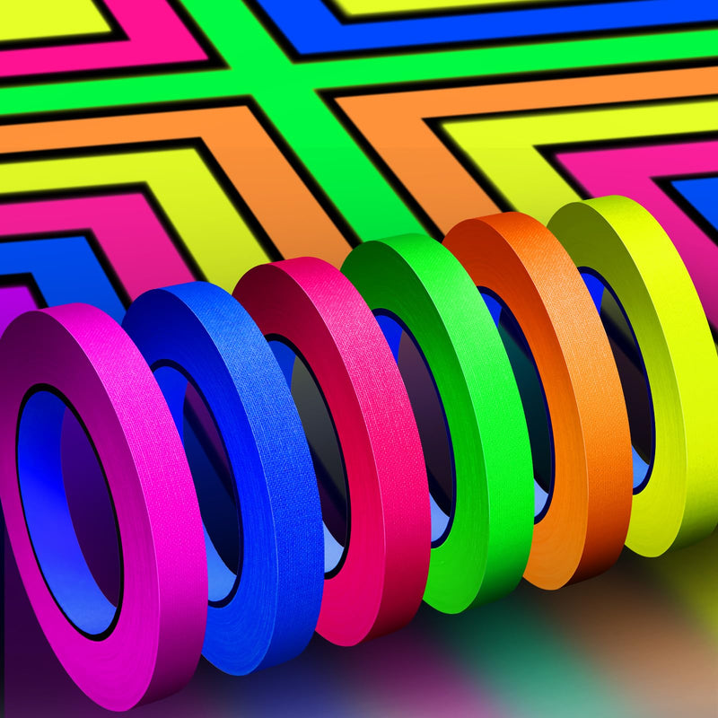 Whaline 6 Colors Neon Gaffer Cloth Tape Fluorescent Rainbow Color UV Blacklight Tapes Neon Duct Reflective Tapes for Party Supplies (0.6 Inch x 120 Ft) 0.6 inch x 120 feet