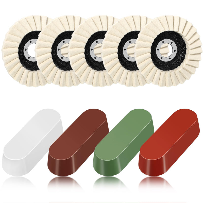 [Australia - AusPower] - 9 Pcs Felt Flap Disc Abrasives Buffing Polishing Wheel and Compounds Set 5 Pcs Wool Polishing Disc 4 Compound Wool Buffing Wheel Pad for Angle Grinder 