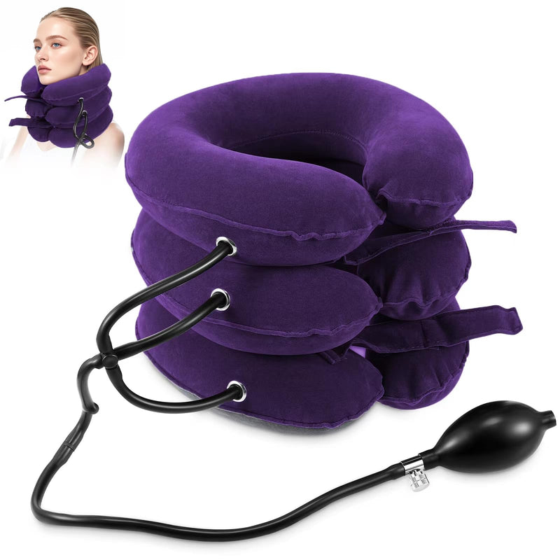[Australia - AusPower] - Neck Stretcher, Neck Traction Device, Cervical Traction Device, Neck Pain Relief, Adjustable Inflatable Neck Brace & Neck Stretcher Cervical Traction, Neck Decompression Home Use (Purple) Purple 