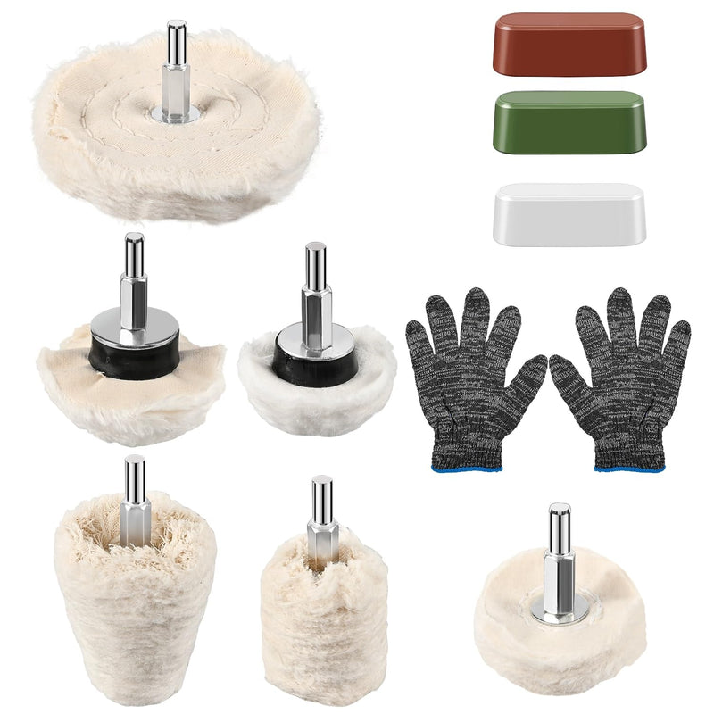 [Australia - AusPower] - 6PCS Drill Buffing Wheels with 3PCS Polish Compound, Wheel Polishing for Drill, Buffing Pad Polishing Wheel Tool Kits for Metal, Stainless Steel, Jewelry, Wood, Plastic, Ceramic, Glass and etc 