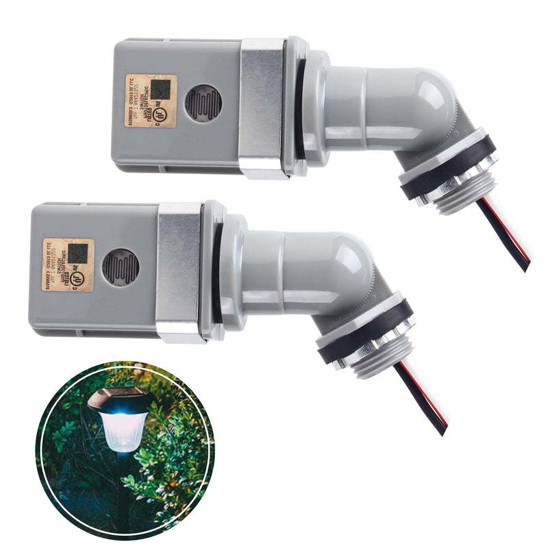 [Australia - AusPower] - 2-Pack Dusk to Dawn Photocell Sensor for Outdoor Lights - 120VAC 1800W/1100VA Rated Load, IP54 Waterproof Auto On/Off Photoelectric Switch with Swivel Mount, UL Certified for Backyard, Parking Lot 
