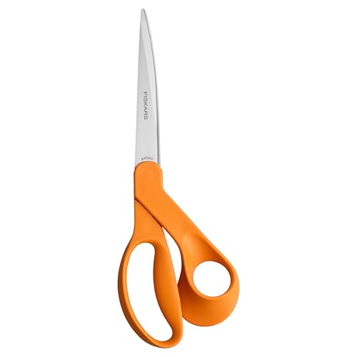 Fiskars 9-inch orange-handled bent dressmaker fabric scissors with stainless steel shears