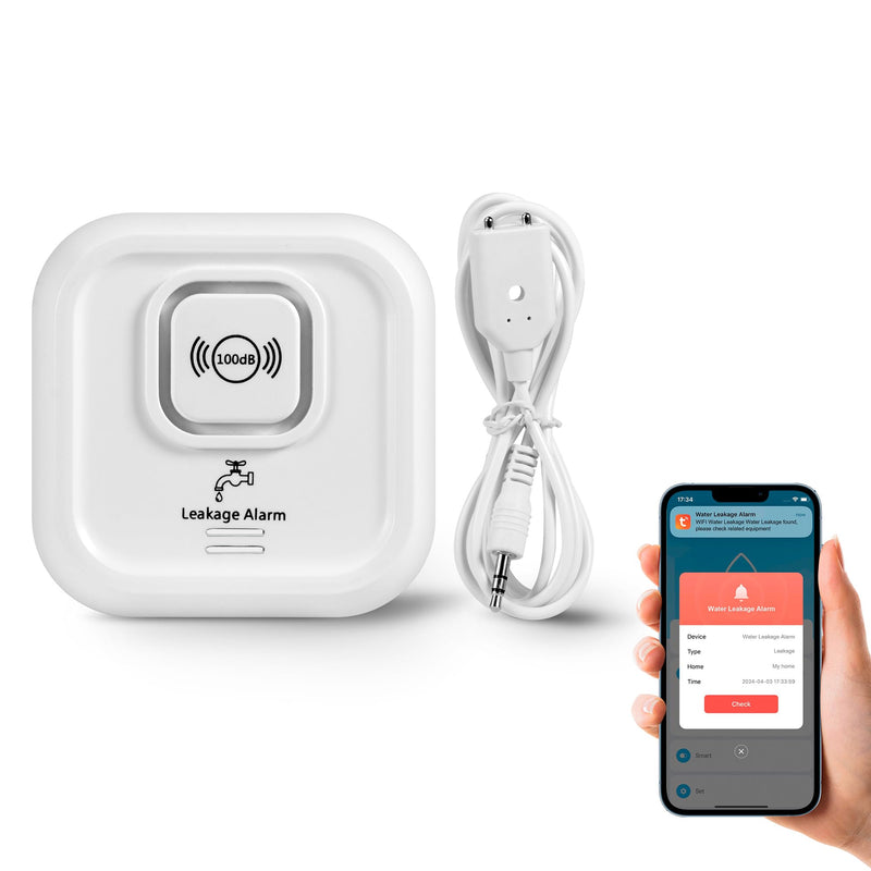 WiFi Water Leak Detectors 100dB Smart Water Sensor Alarm with 3.22 ft Sensor Cable Triple Detection Mode, with App Remote Monitor, Wireless Tank Level Monitor for Basement, Kitchen, Bathroom(1pack) 1pack