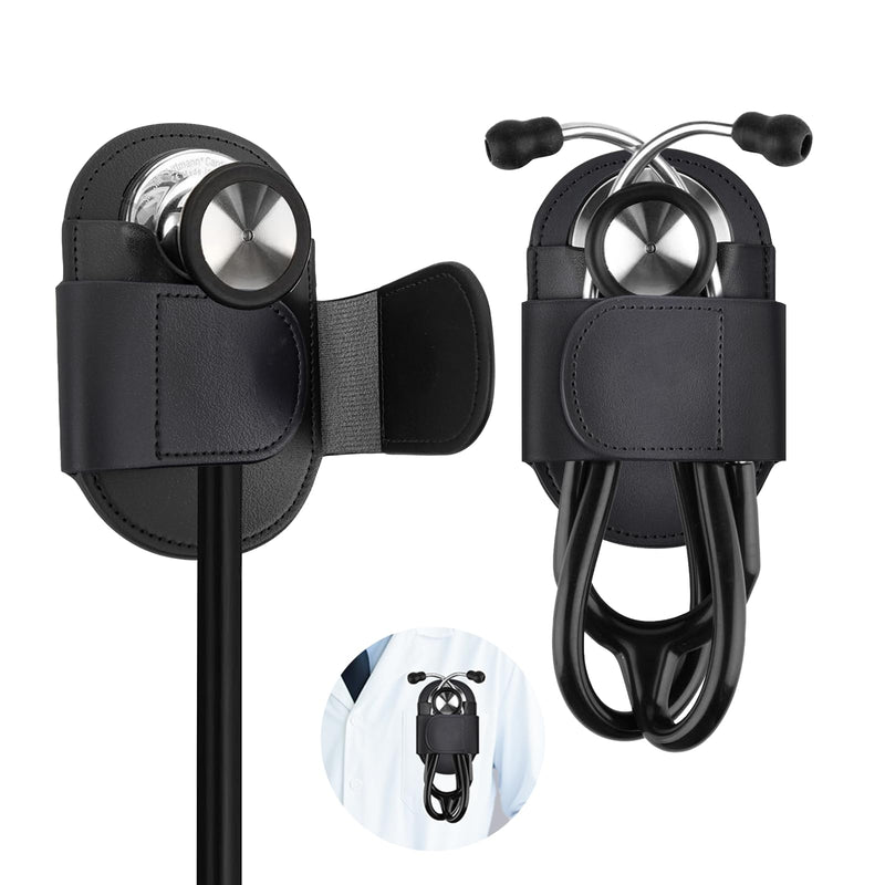 [Australia - AusPower] - Magnetic Stethoscope Holder Clip, Leather Stethoscope Holster Clips, Lightweight Portable Holster for Physicians, Nurses, EMT, Medical Nursing Students black 