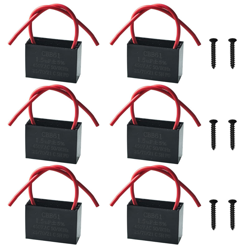 GTIWUNG CBB61 1.5uF 450V AC 50/60Hz Fan Motor Running Capacitor 1.5uf Capacitor Ceiling Fan Capacitor Starter Capacitor Fan Capacitors Pack of 6