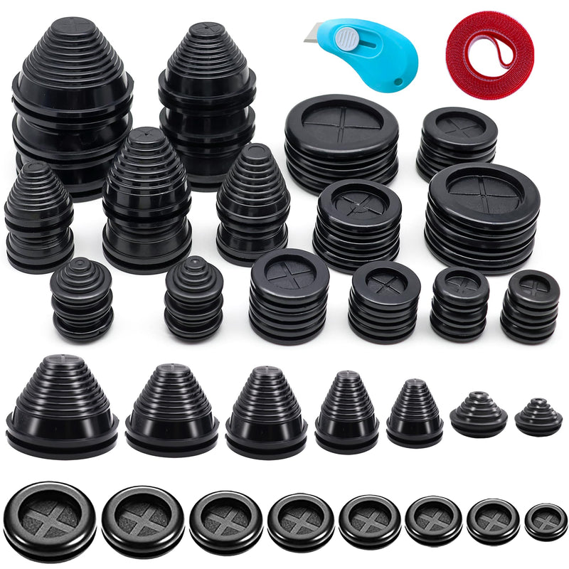 [Australia - AusPower] - Vrupin 32 Piece Closed Rubber Grommet Firewall Solid Closed Hole Plug Kit, Tower and Round Double Sided Rubber Hole Plugs for Wire Electrical Plumbing Systems. 15 Sizes-Black 