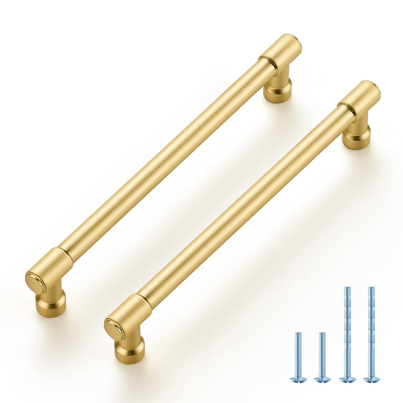 JOY DECOR 5 Pack 6-1/4 Inch Brushed Gold Cabinet Handles Modern Dresser Drawer Pulls Kitchen Cabinet Hardware for Cupboard Door Handles 6-1/4 In Hole Center