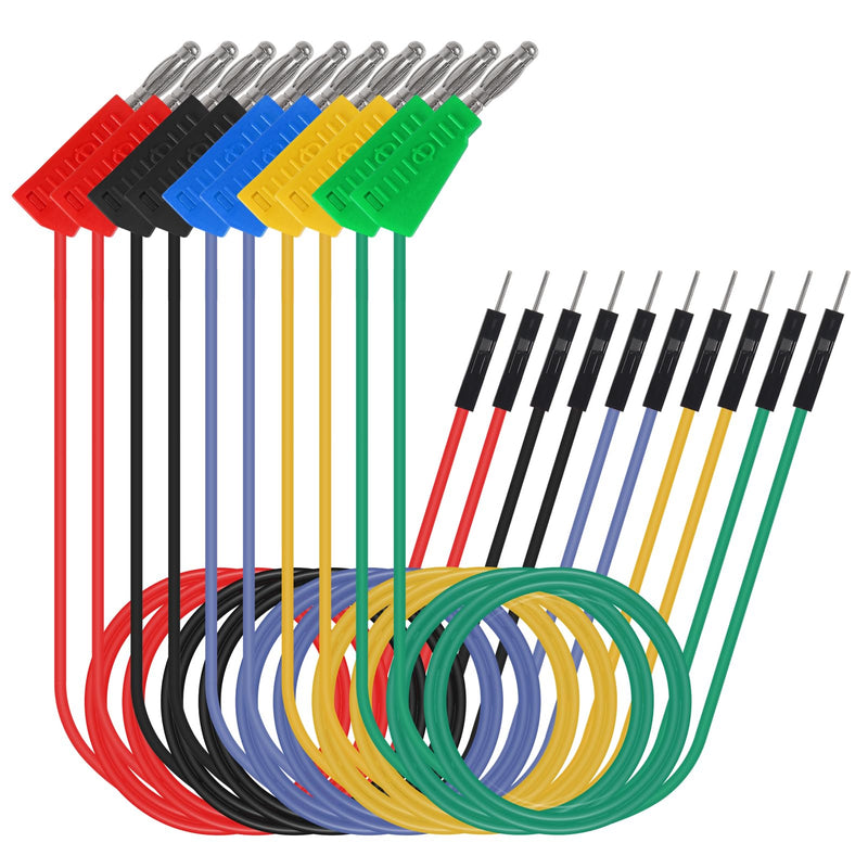 [Australia - AusPower] - 10PCS Stackable Banana Plug to Breadboard Male Jumper Wires, 22AWG Soft Flexible Silicone Test Leads, 4MM Banana Plug to Jumper Wires for Electrical Testing, 27.5CM 