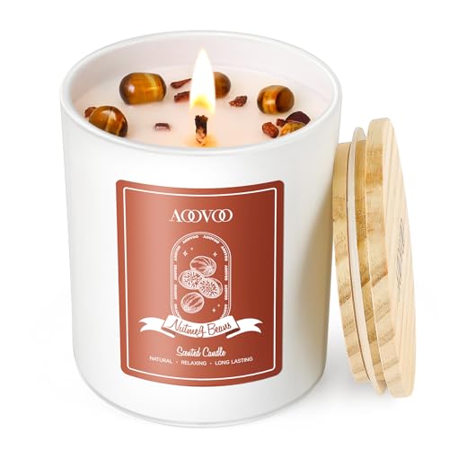 AOOVOO Nutmeg Beans Scented Candles for Women - Aromatherapy Candle with Crystals Inside, 7oz Soy Candles for Home Scented, Mothers Day Birthday Gifts Candle for Women Mom