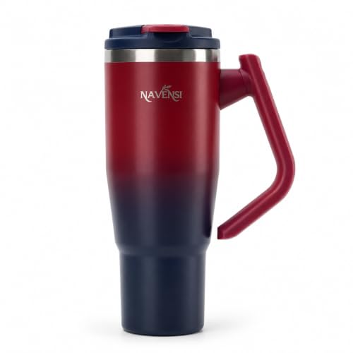 Era Flip 40oz Tumbler with 100% Leakproof Covered Straw Lid | Hygienic Covered Straw | Insulated Stainless Steel Water Bottle with Handle | Cup Holder Friendly | BPA-Free (Maroon & Navy) Maroon