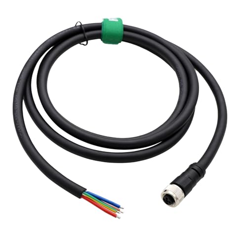 M12 Power Cable 4pin T-Code to Flying Leads for Turck Electrical Distribution Control Applications Cognex 3D-A5000 Camera Sensor, IP67 PVC 4x16AWG 60V 12A, 8m Straight, Female