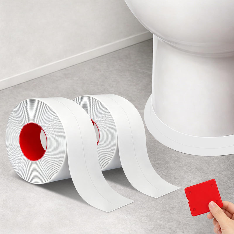 White Caulk Tape, 2 Rolls Waterproof Self Adhesive Bathroom Caulk Strip, 1.5" x 10.5Ft Caulking Sealant Tape for Kitchen Sink, Bathtub, Toilet Base and Wall Edge with Sealing Tool White