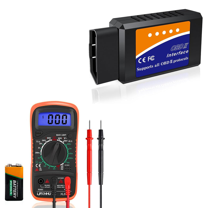 [Australia - AusPower] - Digital Multimeter，OBD2 Scanner Bluetooth，Voltmeter Continuity Ohm Volt Amp DC AC Current Resistance Diodes 2000 Counts Electrical Test Meter with Leads Backlight LCD Display 