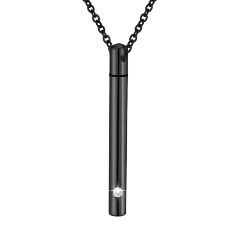 Urn Necklace for Ashes Stainless Steel Cylinder Cremation Jewelry for Women with Mini Keepsake Urn Memorial Ash Jewelry Black